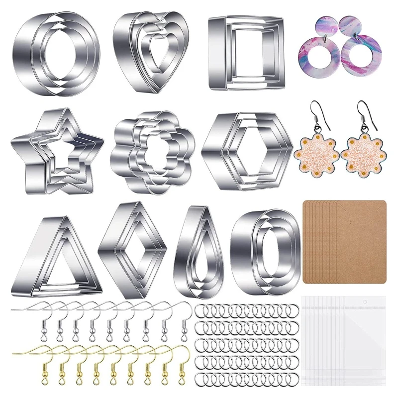 30 Pcs Polymer Clay Cutters Geometric Shape Stainless Steel Cutters Clay Earring Cutters with Earring Cards and Hooks
30 Pcs Polymer Clay Cutters Geometric Shape Stainless Steel Cutters Clay Earring Cutters with Earring Cards and Hooks
