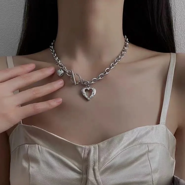 

Ожерелье в форме сердца в стиле хип-хоп, женское модное уличное ожерелье в европейском и американском стиле, новый стиль, сплав, ключица