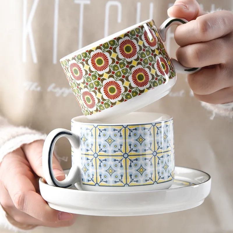 

Bohemian ceramic coffee cup and saucer retro afternoon tea tea set high value ceramic cup home coffee cup coffee mugs