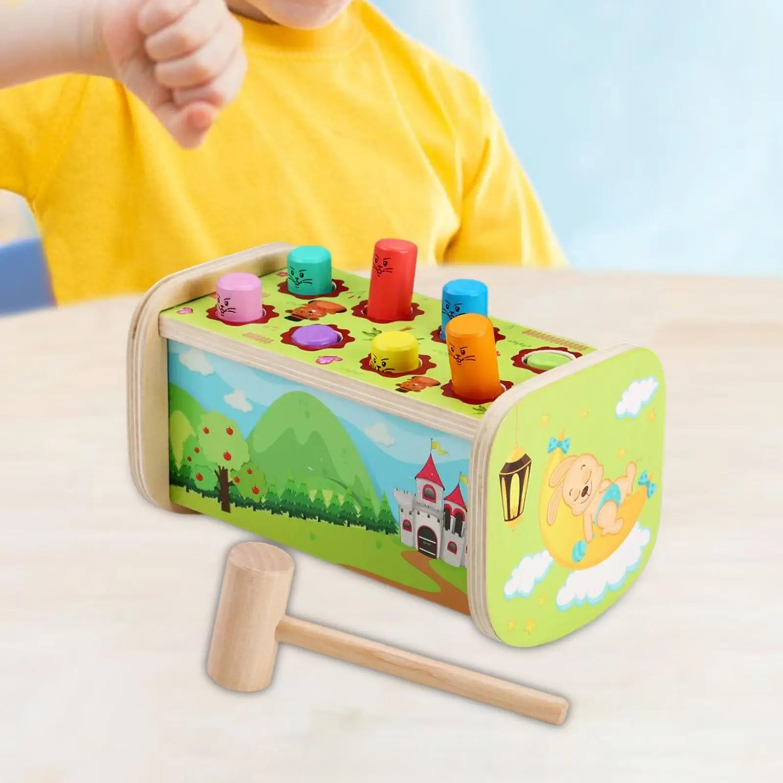 

Fun Pounding Bench Wooden Toy with Mallet Develop Fine Motor Skills for 1 Year Old Girls Boys Kids Children Gifts