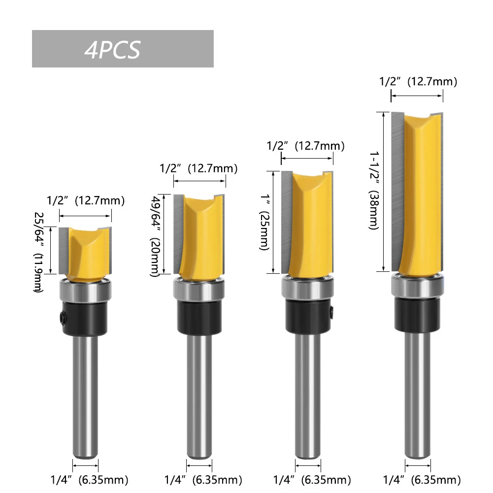 4pcs Milling Cutter Router Bits 1/4 Shank For Edge Trimming Washing Automatic Engraving Machine Vertical Router Power Tools
4pcs Milling Cutter Router Bits 1/4 Shank For Edge Trimming Washing Automatic Engraving Machine Vertical Router Power Tools