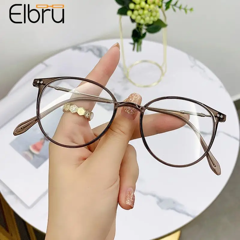 

Elbru Round Anti Blue Light Myopia Glasses Women Men Metal Myopic Eyeglasses Men Unisex Nearsighted Optical Goggle 0-1-1.5...-4