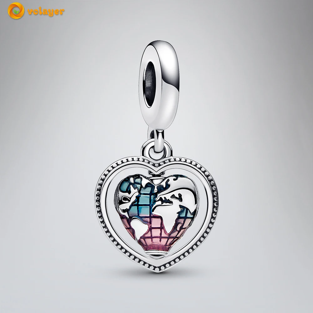 

Volayer 925 Sterling Silver Family Spinning Heart Globe Dangle Charm fit Original Pandora Bracelets for Women Jewelry Making