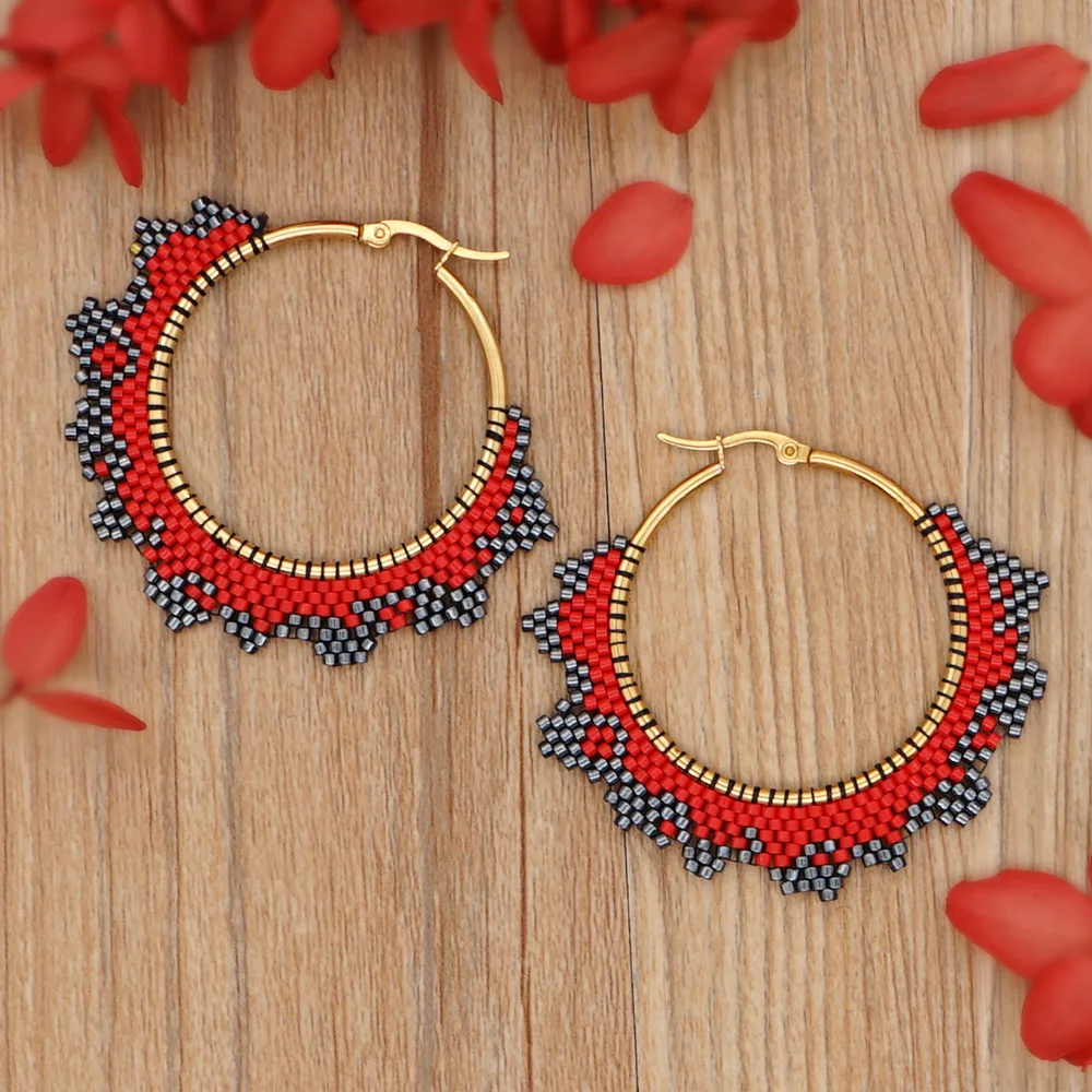 

Miyuki Millet Beads Handmade Woven Beaded Large Hoop Earrings Women's Personality Fashion South American Style Geometric Earring