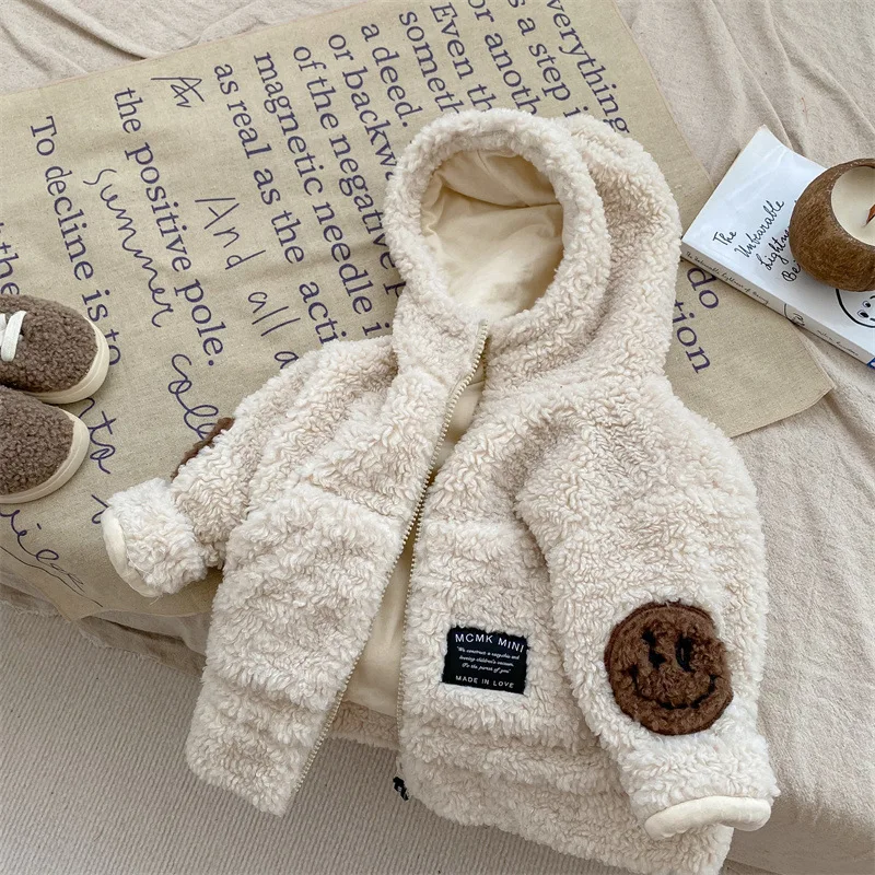 Winter Children Smiling Face Fleece Thicken Hooded Warm Jacket Girl Baby Cotton Casual Tops Toddler Boy Patch Plus Velvet Jacket
Winter Children Smiling Face Fleece Thicken Hooded Warm Jacket Girl Baby Cotton Casual Tops Toddler Boy Patch Plus Velvet Jacket