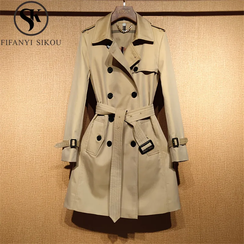 Khaki Classic Trench Coat Women High quality Windproof and Waterproof Long Trench Coat Ladies 2022 Autumn Business Outerwear 
Khaki Classic Trench Coat Women High quality Windproof and Waterproof Long Trench Coat Ladies 2022 Autumn Business Outerwear