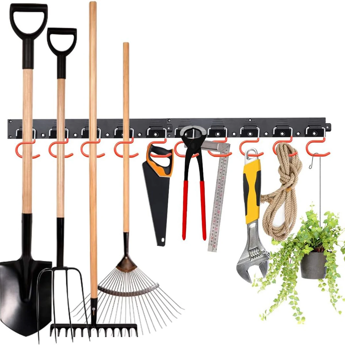 

Система крепления для хранения 64 инструментов, садовая швабра, органический Органайзер, вешалки, регулируемый инструмент, настенный держатель для метлы, метлы