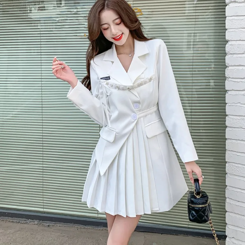 Fashion Designer Beading Blazer Dress Spring Women Elegant Long Sleeve Notched Office Casual Slim Pleated Mini Dress Vestidos
Fashion Designer Beading Blazer Dress Spring Women Elegant Long Sleeve Notched Office Casual Slim Pleated Mini Dress Vestidos