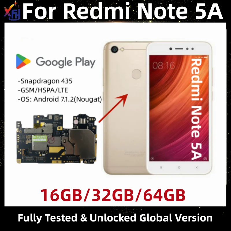 Материнская плата для Xiaomi Redmi Note 5A, оригинальная разблокированная логическая плата, 16 ГБ, 32 ГБ, 64 Гб ПЗУ, с установленным Google Playstore
Материнская плата для Xiaomi Redmi Note 5A, оригинальная разблокированная логическая плата, 16 ГБ, 32 ГБ, 64 Гб ПЗУ, с установленным Google Playstore