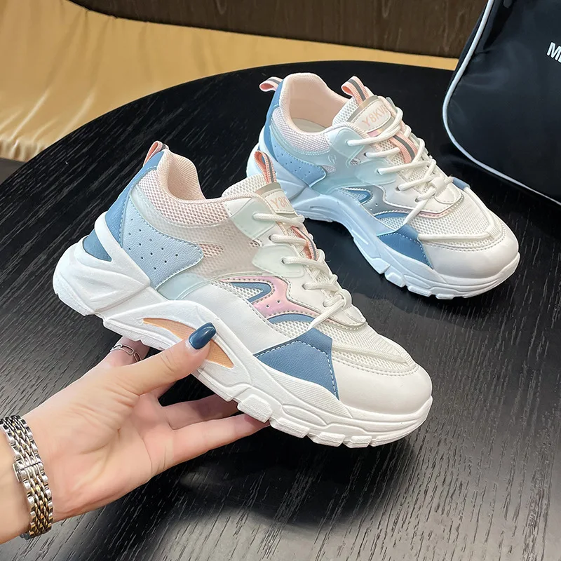 Кроссовки женские из сетчатого материала, толстая Вулканизированная подошва, дышащие, для бега 
Кроссовки женские из сетчатого материала, толстая Вулканизированная подошва, дышащие, для бега