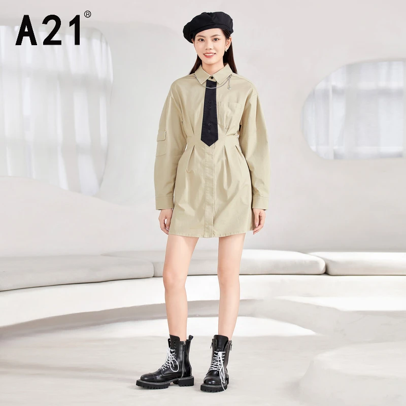 A21 Khaki Solid 2022 Long Sleeve Shirts Dress for Women Office Lady Turn Down Collar Slim Pocket Chain Design Cool Mini Dress
A21 Khaki Solid 2022 Long Sleeve Shirts Dress for Women Office Lady Turn Down Collar Slim Pocket Chain Design Cool Mini Dress
