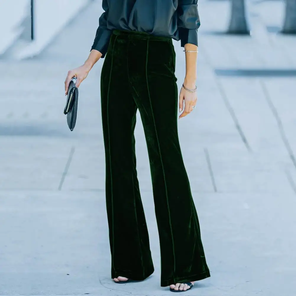 Elegant Women Autumn Pants High Waist Solid Color Velvet Soft Bell Bottoms Warm Full Length Wide Leg Women Trousers for Dating 
Elegant Women Autumn Pants High Waist Solid Color Velvet Soft Bell Bottoms Warm Full Length Wide Leg Women Trousers for Dating