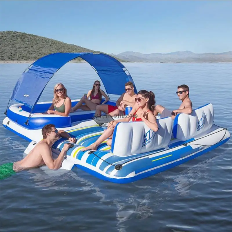 

Giant 6 Person Inflatable Tropical Breeze Island Float Boat Swimming Pool Floats Bed with Sun Canopy Water Toys Pool Fun Raft