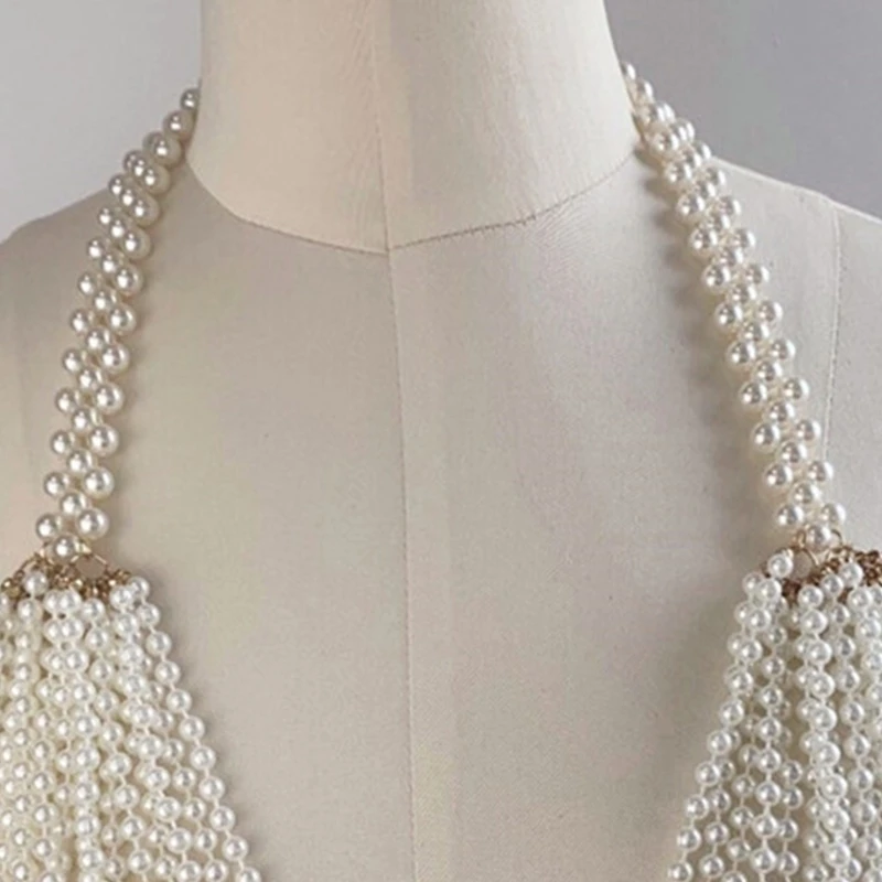 MXMB Women Imitation Pearl Halter Bikini Bra Sexy Backless Boho Chest Body Chain Jewelry Tassel Harness Beachwear Accessories
MXMB Women Imitation Pearl Halter Bikini Bra Sexy Backless Boho Chest Body Chain Jewelry Tassel Harness Beachwear Accessories