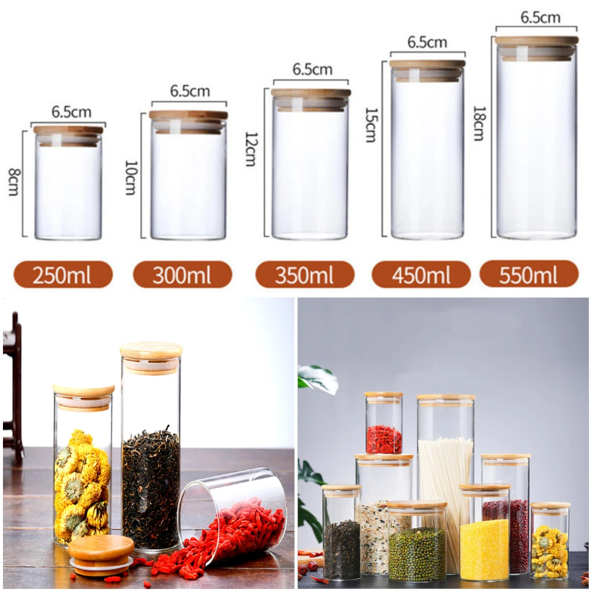 250/300/350/450/550ml Bamboo Lid Glass Jar Kitchen Sealed Storage Bottles Tea Coffee Bean Container Spice Organizer Jar
250/300/350/450/550ml Bamboo Lid Glass Jar Kitchen Sealed Storage Bottles Tea Coffee Bean Container Spice Organizer Jar