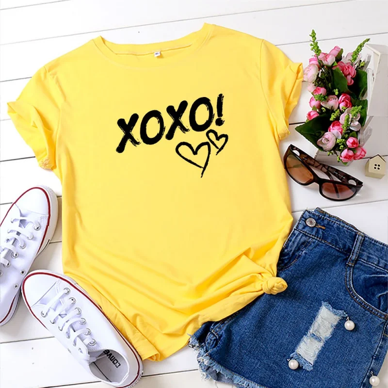 

Fashion Trend Summer Women's T-shirt Personalized XOXO Love Heart Print Round Neck Women's T-shirt Casual Women's T-shirt Large
