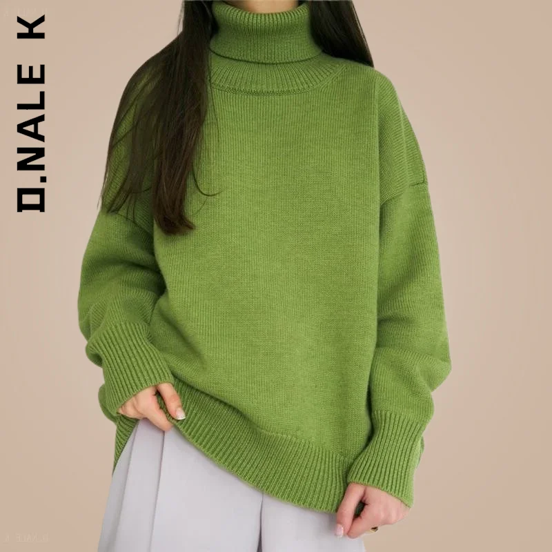 

Женский плотный теплый пуловер D.Nale K, свитер с высоким воротником, повседневный вязаный джемпер свободного покроя на осень и зиму
