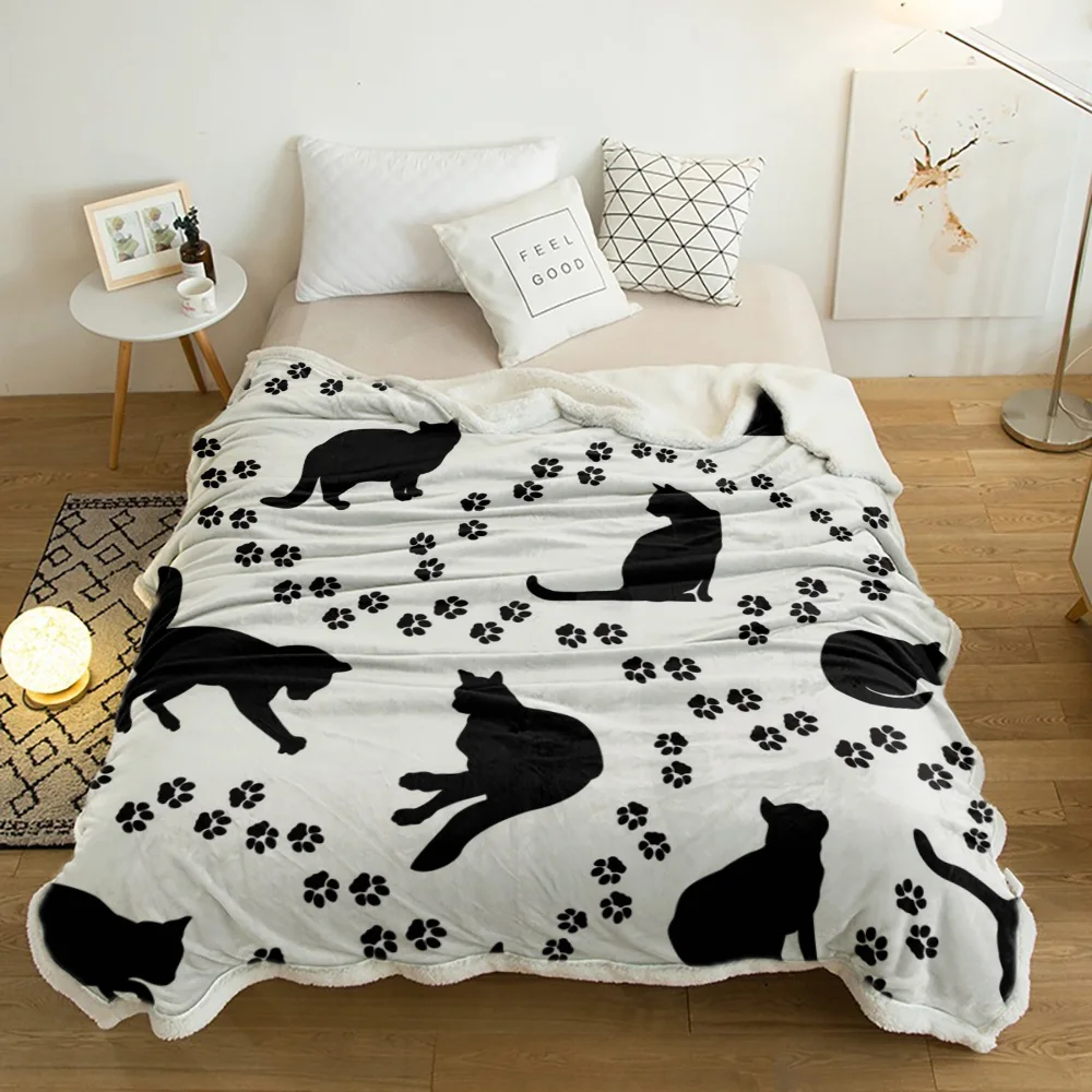 Cat Silhouette Footprints Black White Lamb Cashmere Fleece Blanket Home Bed Sofa Winter Sherpa Bedding Kids Thick Bedspread
Cat Silhouette Footprints Black White Lamb Cashmere Fleece Blanket Home Bed Sofa Winter Sherpa Bedding Kids Thick Bedspread