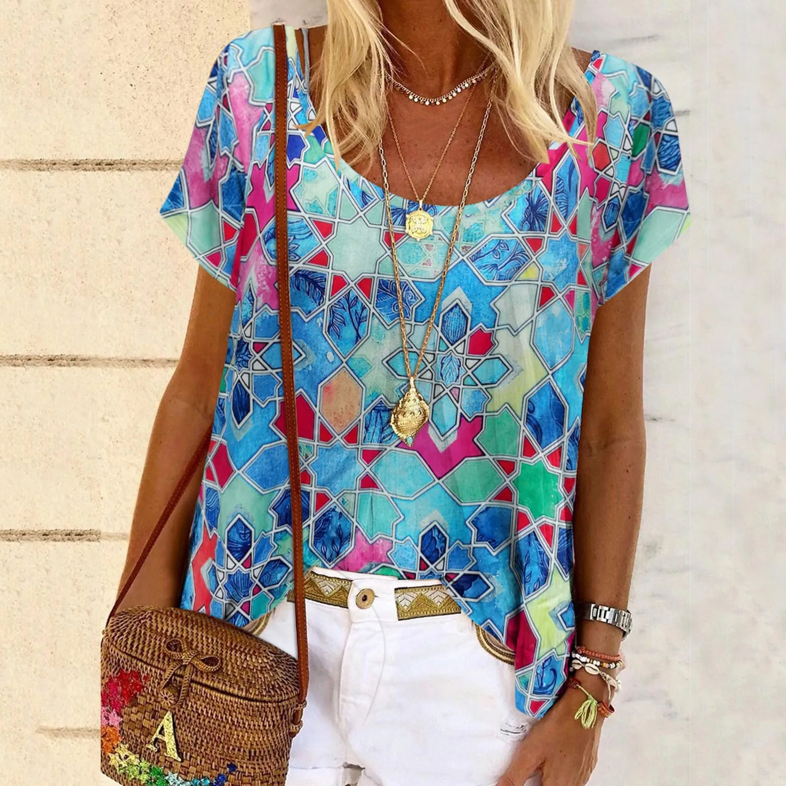 Women Casual Geometry Print Round Neck Short Sleeves Shirt Hip Hop Long Sleeve Shirt Women Long Short Sleeve T Shirts for Women
Women Casual Geometry Print Round Neck Short Sleeves Shirt Hip Hop Long Sleeve Shirt Women Long Short Sleeve T Shirts for Women