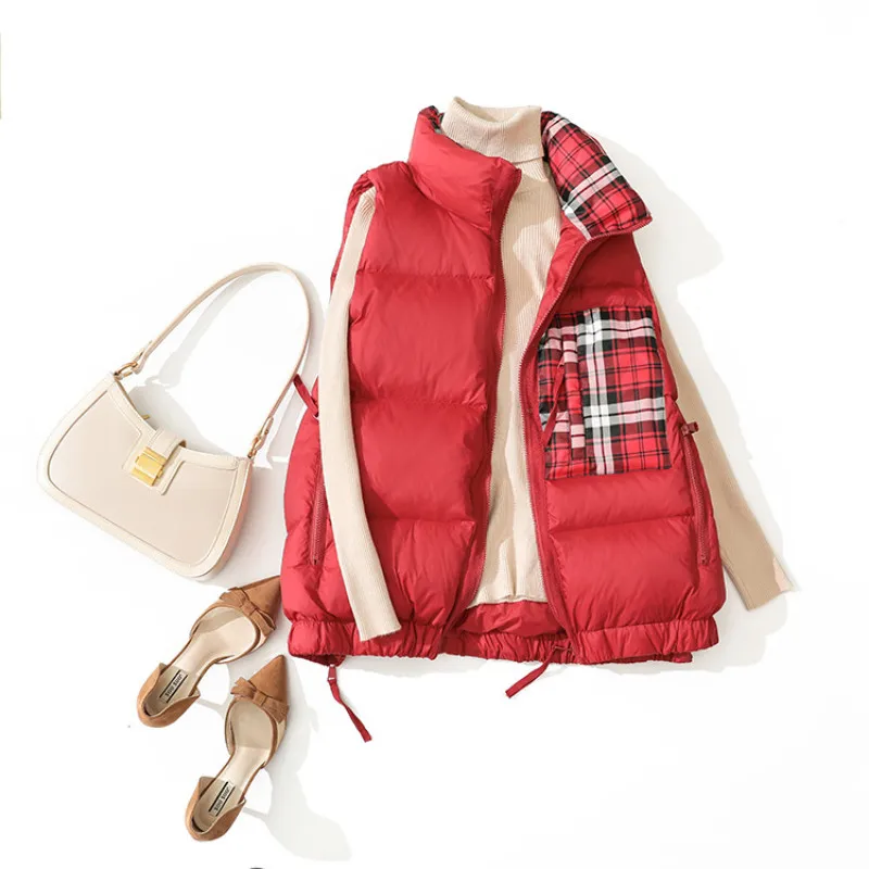 Loose Large Stand Collar Short Down Vest Women's Plaid Patchwork 100 Sleeveless Down Jacket Vest
Loose Large Stand Collar Short Down Vest Women's Plaid Patchwork 100 Sleeveless Down Jacket Vest