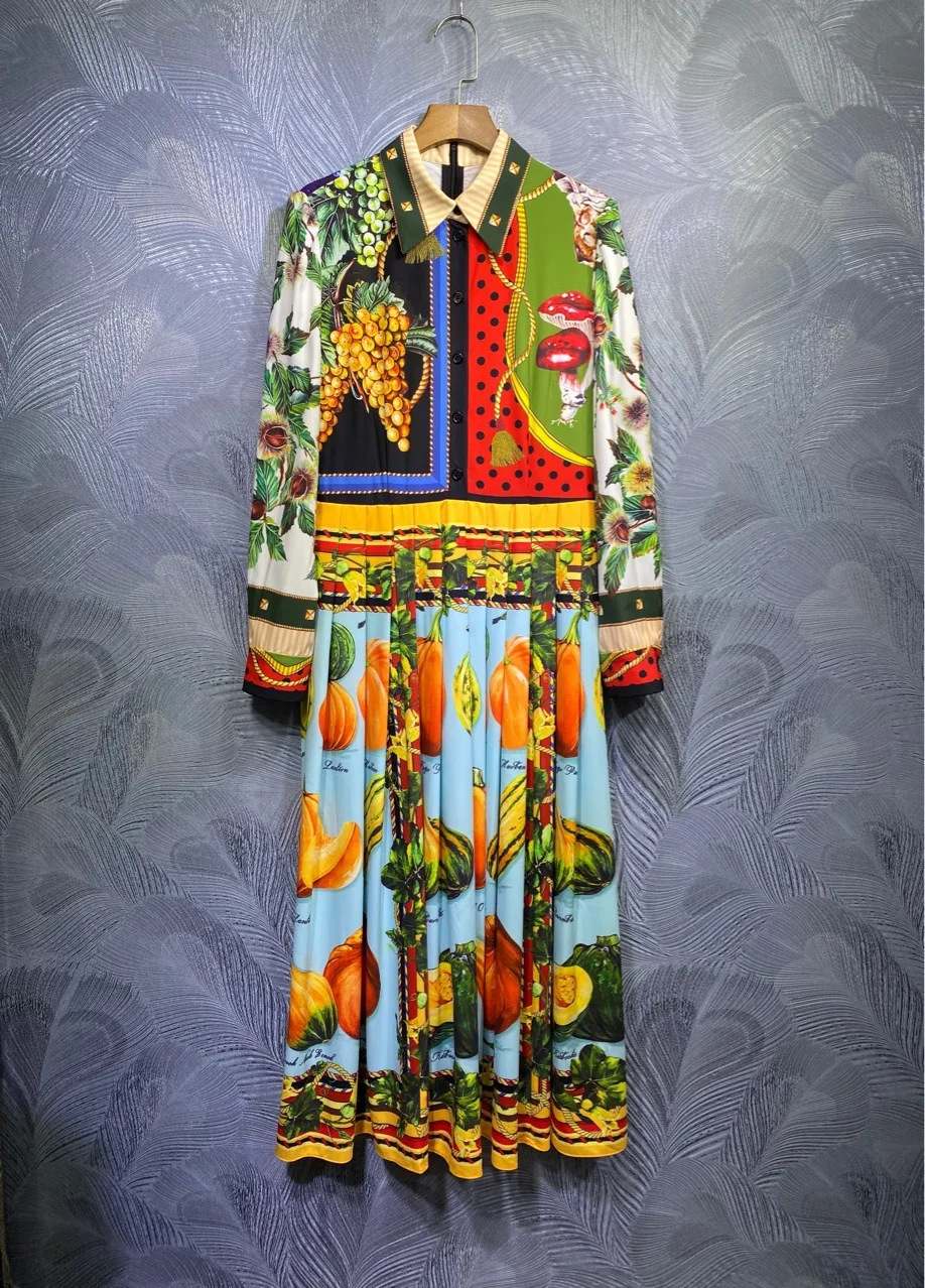 Fruits Colorful Printed Women Pleated Long Dress Full Sleeves Turn-Down Neck Holiday Casual Lady Dresses Clothes
Fruits Colorful Printed Women Pleated Long Dress Full Sleeves Turn-Down Neck Holiday Casual Lady Dresses Clothes