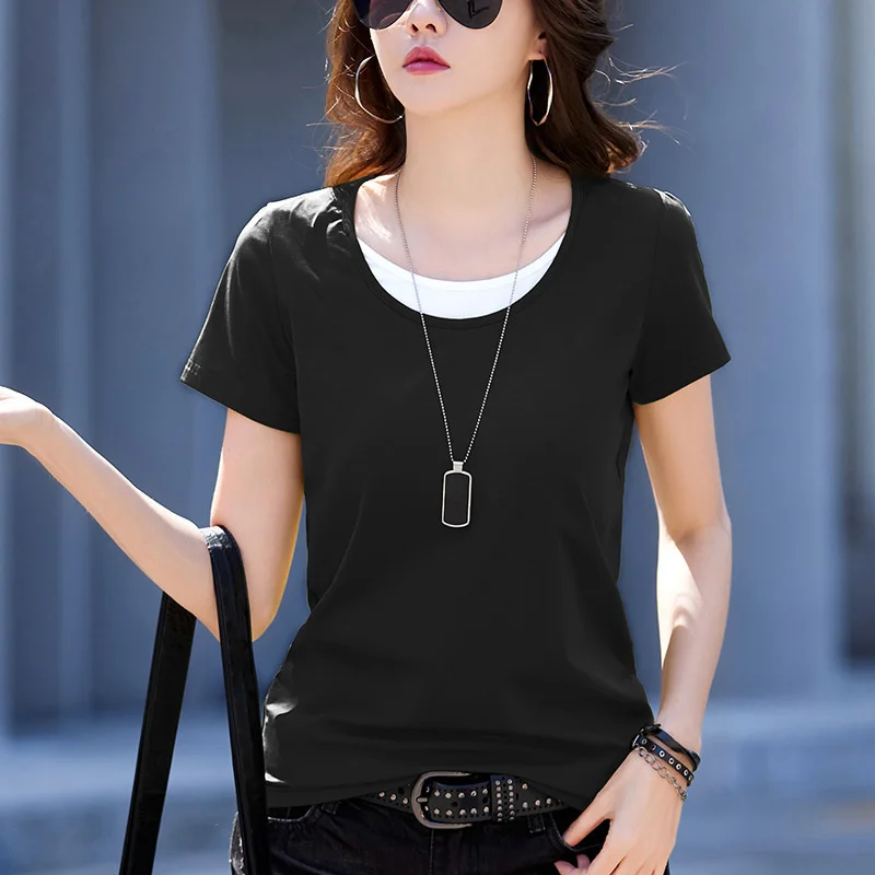 #0211 False Two Piece T Shirt Women Cotton Slim Short Sleeve T Shirt Solid Color Summer Streetweaer Short Tshirt Korean Style
#0211 False Two Piece T Shirt Women Cotton Slim Short Sleeve T Shirt Solid Color Summer Streetweaer Short Tshirt Korean Style
