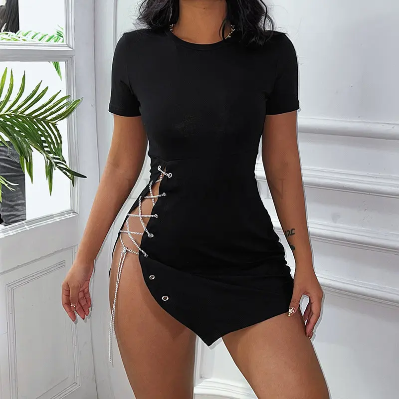 Fall O Neck Black Short Dress Women Slit Chain Sexy Party Mini Dress Ladies Club Short Sleeve Bodycon Dress
Fall O Neck Black Short Dress Women Slit Chain Sexy Party Mini Dress Ladies Club Short Sleeve Bodycon Dress