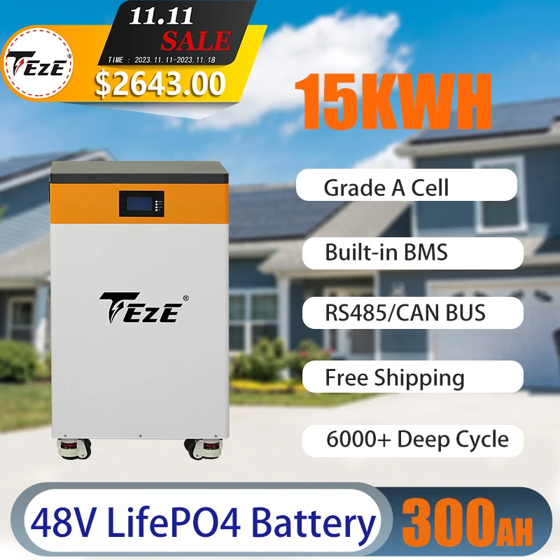 Аккумулятор TEZE, 15 кВт/ч, Powerwall, 51 в, 48 В, 100% а/ч, LiFePO4, 6000 полная мощность, циклов, Встроенный BMS, для хранения солнечной энергии
Аккумулятор TEZE, 15 кВт/ч, Powerwall, 51 в, 48 В, 100% а/ч, LiFePO4, 6000 полная мощность, циклов, Встроенный BMS, для хранения солнечной энергии