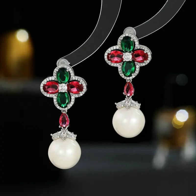 

Pretty Cubic Zirconia Earring for Wedding, Pearls Prom Dangler Jewelry for Women LYHR02525