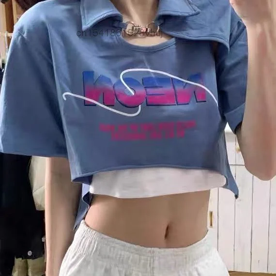 2022 Summer New High Waist Chic Design Exposed Navel Polor Collar Short Sleeve T Shirt Y2k Fashion Two-piece Korean Women's Tops
2022 Summer New High Waist Chic Design Exposed Navel Polor Collar Short Sleeve T Shirt Y2k Fashion Two-piece Korean Women's Tops