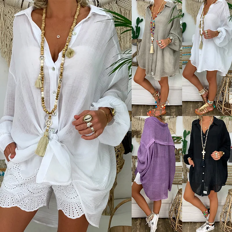 Women Long Blouses Shirts Dress Office Lady Work Dresses Cotton Linen Tunic Shirt Robe Femme Dresses
Women Long Blouses Shirts Dress Office Lady Work Dresses Cotton Linen Tunic Shirt Robe Femme Dresses