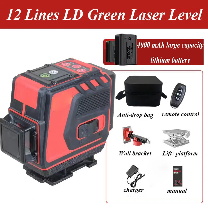 Laser Leveler 12 Lines 3d Green Light Auto Self-leveling Sticking Wall Instrument 360° Professional Laser Measuring Tool
Laser Leveler 12 Lines 3d Green Light Auto Self-leveling Sticking Wall Instrument 360° Professional Laser Measuring Tool