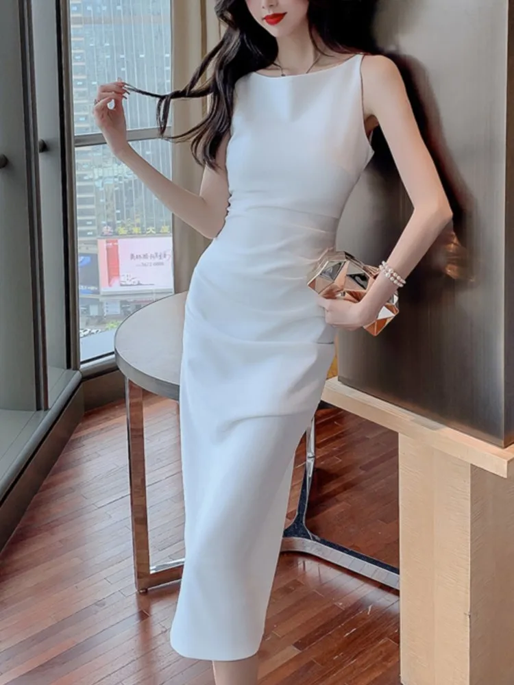 Summer Elegant Women Sleeveless Bodycon Midi Dress Vintage Slim Waist Side Split Solid Tank Dress Female Vestidos
Summer Elegant Women Sleeveless Bodycon Midi Dress Vintage Slim Waist Side Split Solid Tank Dress Female Vestidos