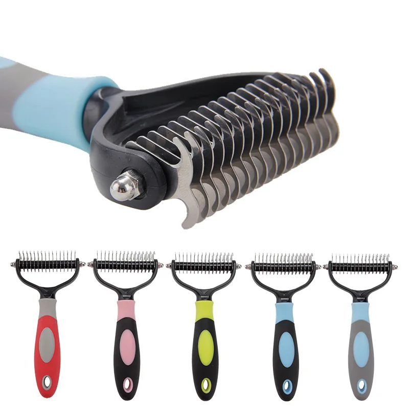 Pet Grooming Brush- 2 Sided Undercoat Rake for Cats Dogs - Safe Dematting Comb for Mats & Tangles Removing Hair Tools
Pet Grooming Brush- 2 Sided Undercoat Rake for Cats Dogs - Safe Dematting Comb for Mats & Tangles Removing Hair Tools