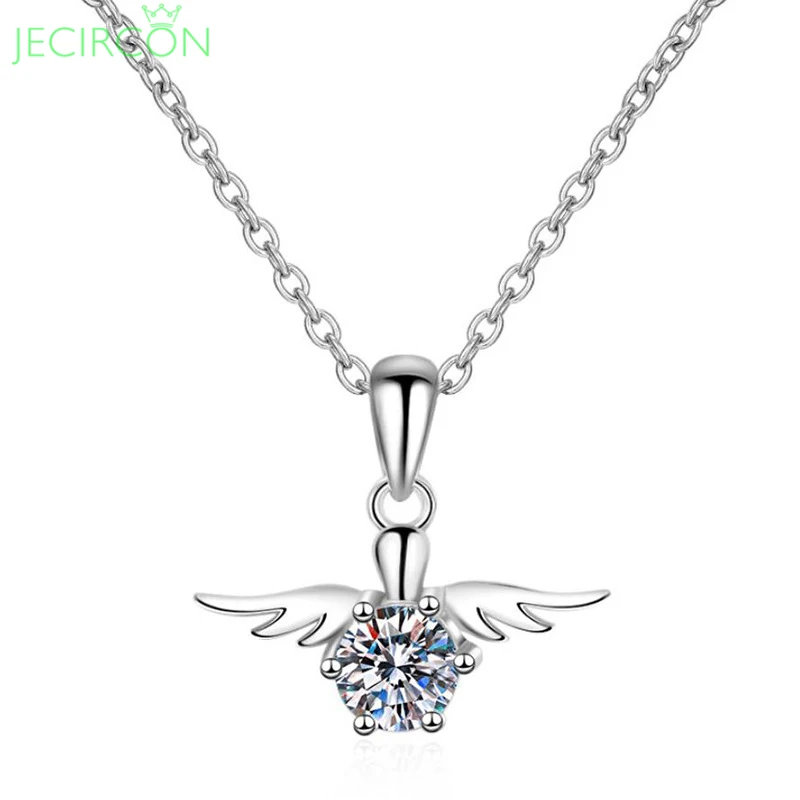 

JECIRCON Original 925 Sterling Silver Moissanite Necklace for Women Platinum-plated 0.5 Carat Angel Wings Pendant Fine Jewelry