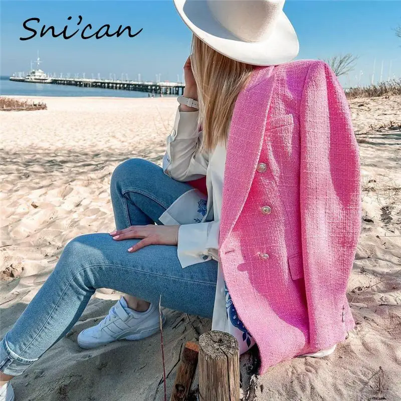 Solid Pink Woolen Tweed Jacket Coat Spring Autumn Fashion Pockets Double Breasted Casual Office Ladies Tops Outwear Abrigo 2022
Solid Pink Woolen Tweed Jacket Coat Spring Autumn Fashion Pockets Double Breasted Casual Office Ladies Tops Outwear Abrigo 2022