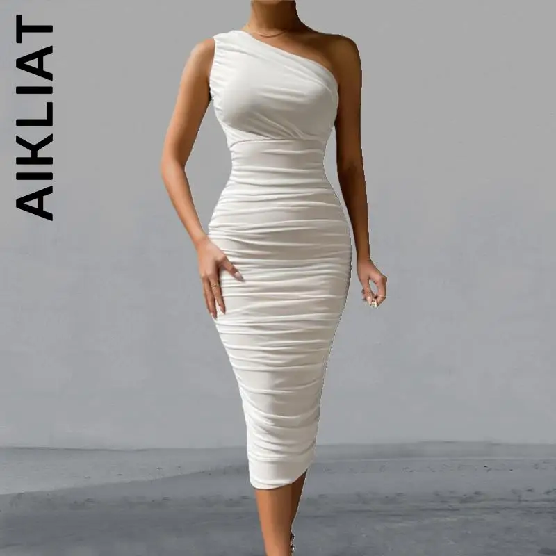 Aikliat Dress New Women One Shoulder Backless Ruchaed Summer Dress Vintage Party Dresses Popular Lazy Female Dress Woman
Aikliat Dress New Women One Shoulder Backless Ruchaed Summer Dress Vintage Party Dresses Popular Lazy Female Dress Woman