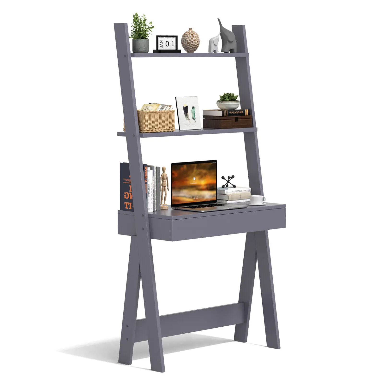 Costway Ladder Shelf Desk Bookcase w/Countertop, Drawer & 2 Shelves Bookshelf Grey
Costway Ladder Shelf Desk Bookcase w/Countertop, Drawer & 2 Shelves Bookshelf Grey