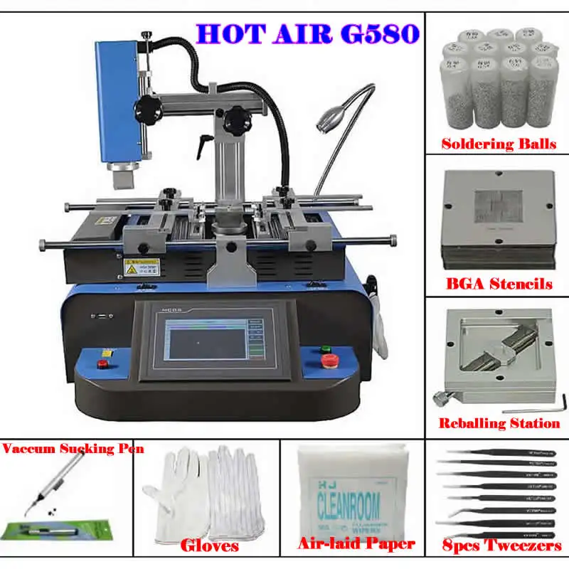 220V 4800W Hot Air BGA Rework Station G580 Semi-Automatic 3 Zones Heating for Laptops Game Consoles Mobile Phone Chip Repairing
220V 4800W Hot Air BGA Rework Station G580 Semi-Automatic 3 Zones Heating for Laptops Game Consoles Mobile Phone Chip Repairing
