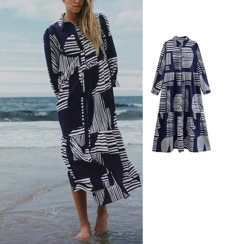 TRAF 2023 Print Shirt Dress Woman Office Long Dresses for Women Boho Loose Summer Dress Women Short Sleeve Midi Female Dress
TRAF 2023 Print Shirt Dress Woman Office Long Dresses for Women Boho Loose Summer Dress Women Short Sleeve Midi Female Dress