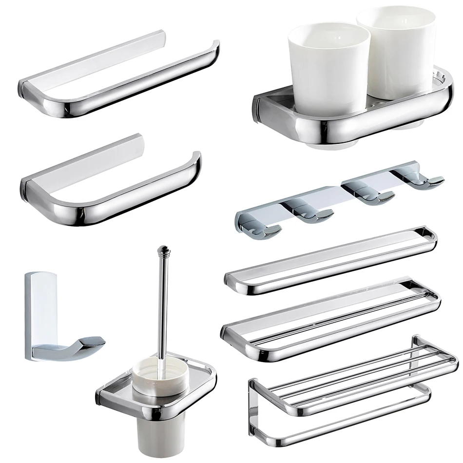 Chrome Bathroom Accessories Hardware Set Wall Mounted Brass Towel Shelf WC Brush Holder Paper Roll Basket Towel Ring Soap Dish 
Chrome Bathroom Accessories Hardware Set Wall Mounted Brass Towel Shelf WC Brush Holder Paper Roll Basket Towel Ring Soap Dish