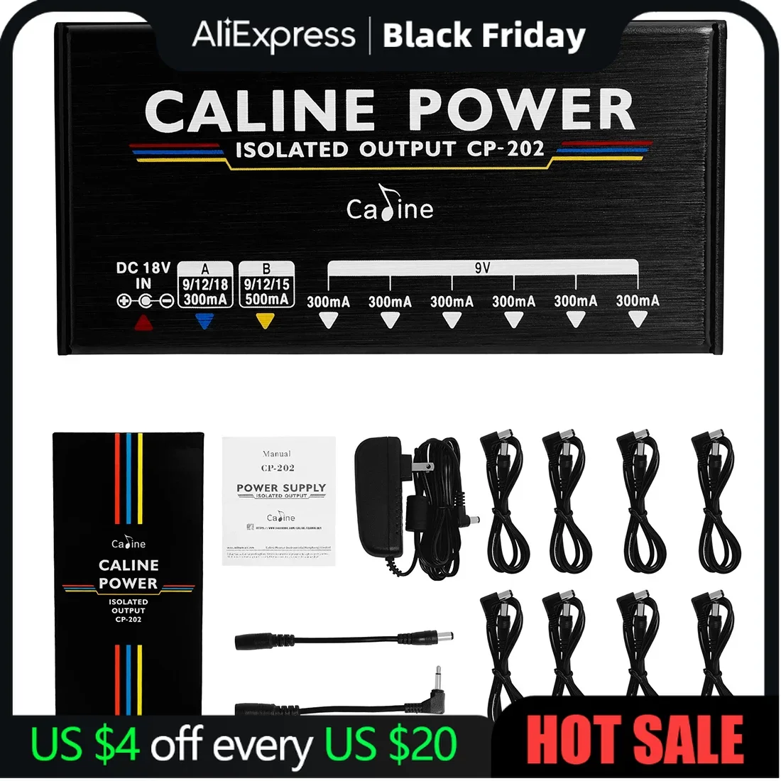 Caline CP-202 Guitar Pedal DC Power Supply 36W 8 Truly Isolated Outputs for 9V/12V/15V/18V Guitar Effect Pedal with Adapter
Caline CP-202 Guitar Pedal DC Power Supply 36W 8 Truly Isolated Outputs for 9V/12V/15V/18V Guitar Effect Pedal with Adapter