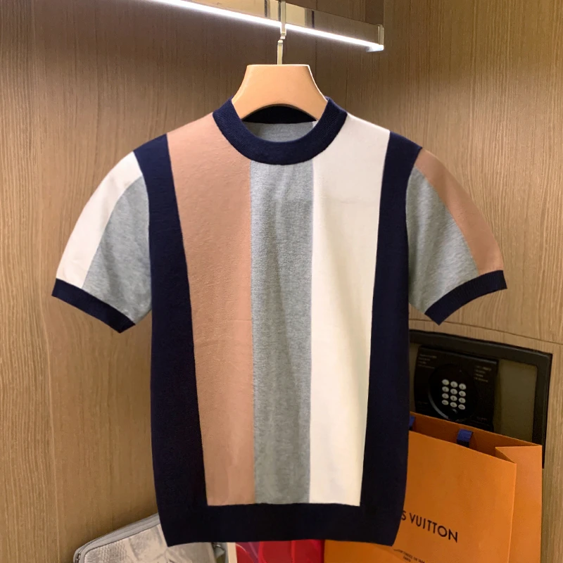 2022 Men Summer New Slim Fit Knitted T Shirts Men Short Sleeve O-Neck Tees Male Contrast Color Striped Tee Shirt Homme A68
2022 Men Summer New Slim Fit Knitted T Shirts Men Short Sleeve O-Neck Tees Male Contrast Color Striped Tee Shirt Homme A68