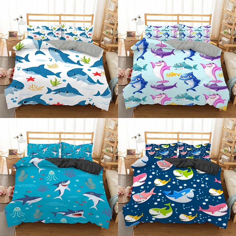 Cartoon Sharks Print Bedding Set Cute Marine Fish Duvet Cover for Kids Nautical Comforter Cover Queen King Size Home Bedclothes
Cartoon Sharks Print Bedding Set Cute Marine Fish Duvet Cover for Kids Nautical Comforter Cover Queen King Size Home Bedclothes