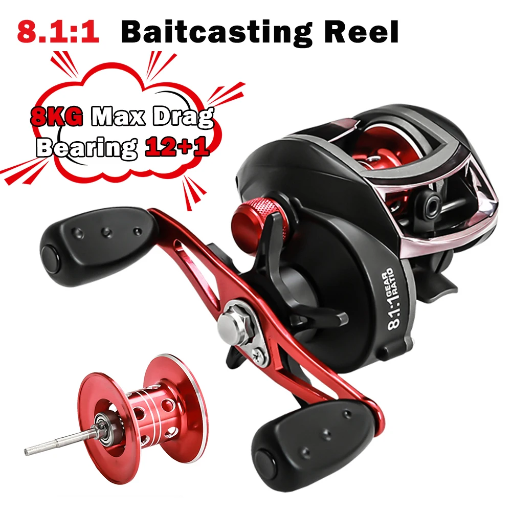 Baitcasting Reel 8KG Max Drag 12+1BB Bearings 8.1:1 Freshwater Saltwater Fishing Reel Left/Right Hand Lure Fishing Tackles
Baitcasting Reel 8KG Max Drag 12+1BB Bearings 8.1:1 Freshwater Saltwater Fishing Reel Left/Right Hand Lure Fishing Tackles