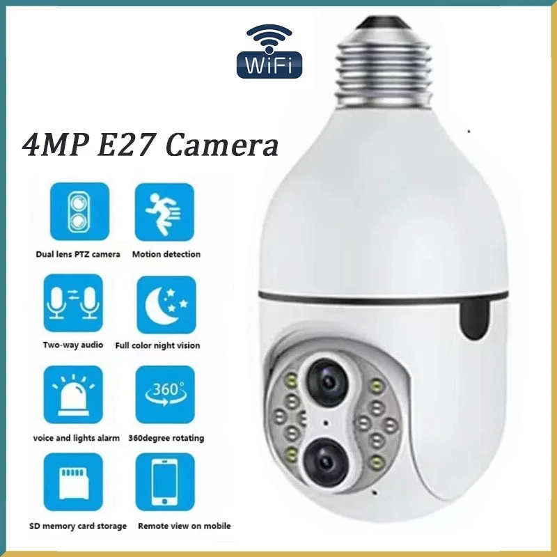 

Go 4MP 360 Panoramic Wifi Camera E27 Bulb LED Alarm Night Vision CCTV Cam Two Way Audio Wireless Surveillance IP Cameras
