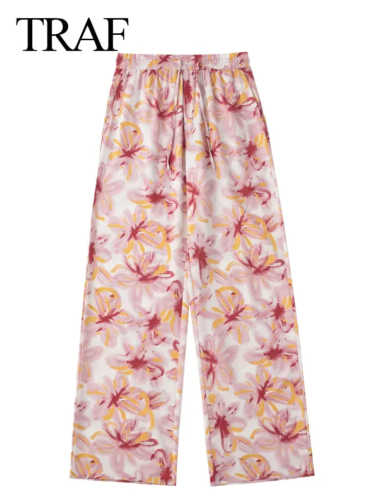 Брюки женские с широкими штанинами, на шнуровке, с принтом 
Брюки женские с широкими штанинами, на шнуровке, с принтом