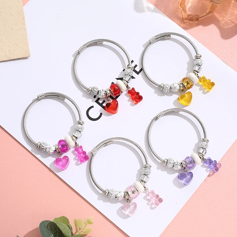 XIAOBOACC Stainless Steel Jelly Color Bear Pendant Charm Bracelet for Women Fashion DIY Beaded Crystal Bangle Jewelry Gifts
XIAOBOACC Stainless Steel Jelly Color Bear Pendant Charm Bracelet for Women Fashion DIY Beaded Crystal Bangle Jewelry Gifts