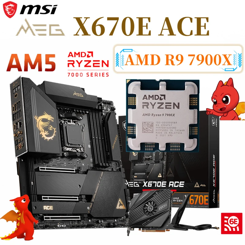 AM5 MSI MEG X670E ACE Motherboard + AMD Ryzen 9 7900X CPU Combo Supports DDR5 128GB PCIe 5.0 M.2 SSD ATX Desktop Placa Mãe New
AM5 MSI MEG X670E ACE Motherboard + AMD Ryzen 9 7900X CPU Combo Supports DDR5 128GB PCIe 5.0 M.2 SSD ATX Desktop Placa Mãe New