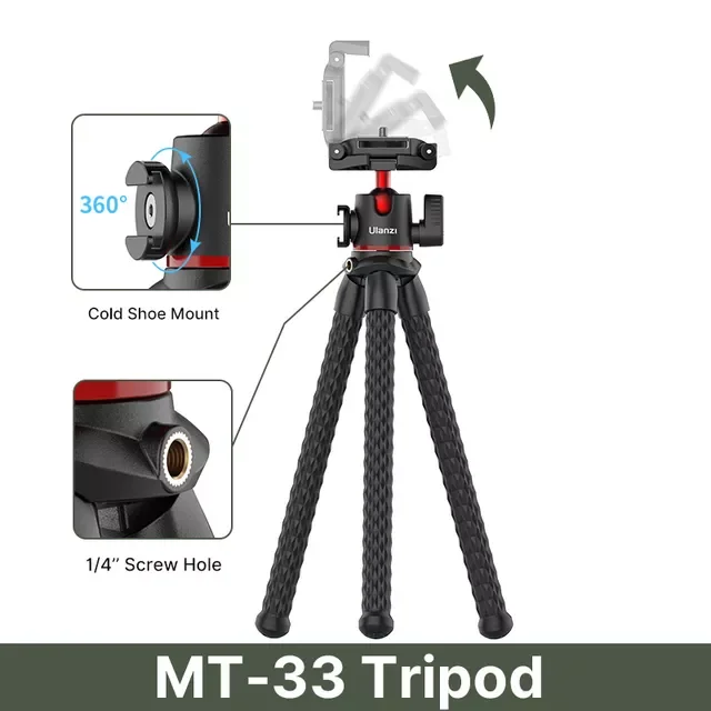 

MT-11 Octopus Flexible Tripod For Phone SLR DSLR Camera Tripod Extend 1/4'' Screw With Ballhead ColdShoe Phone Clip